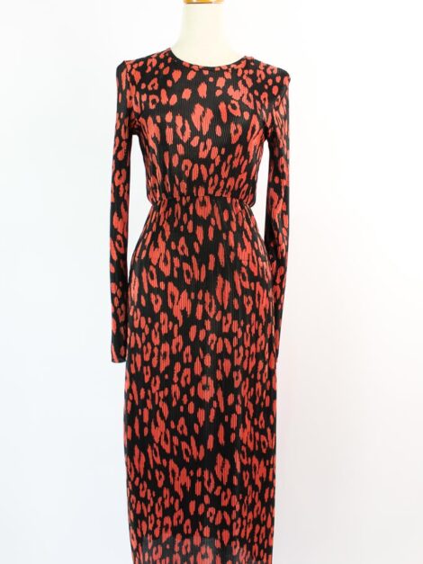 Animal Print ZARA Red Pleated Plisse Midi Dress (talla XS)