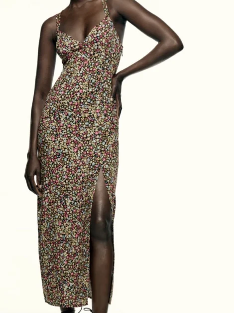 ZARA FLORAL PRINT MIDI DRESS (talla M)