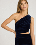 Velvet One Shoulder Asymmetrical Cutout Midi Dress EXPRESS NUEVO (TALLA S)