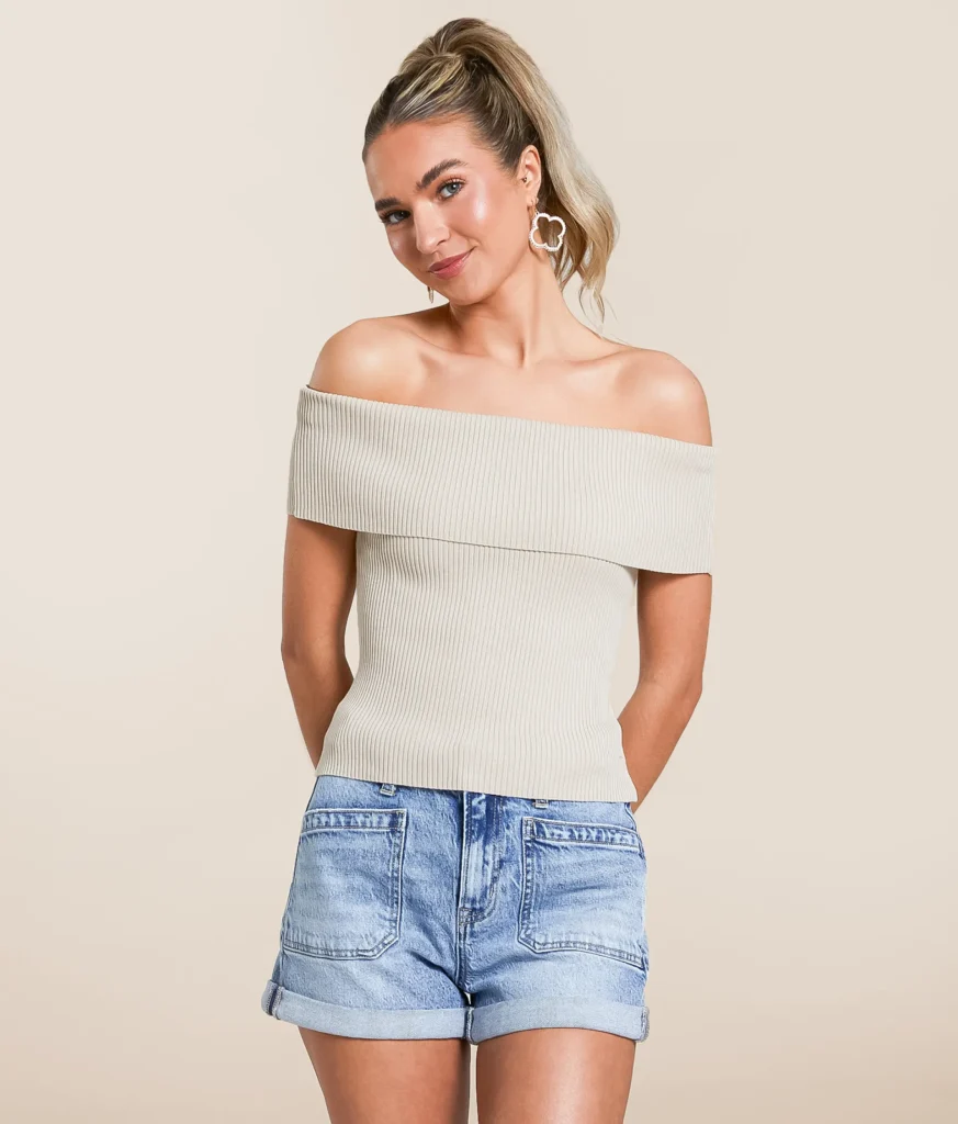 Foldover Off The Shoulder Top THE WORKSHOP (talla L, parece S/M)