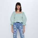 Zara Mint Green Puff Sleeve Blouse (talla small)