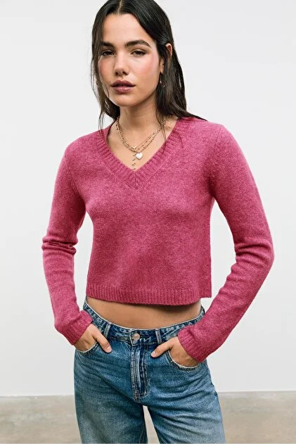 STRADIVARIUS Soft-touch cropped knit sweater nuevo (talla M)
