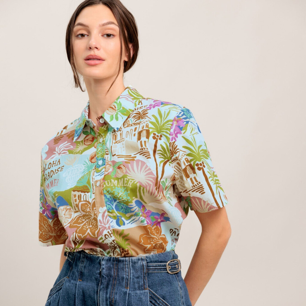 SUNSHINE GETAWAY WOVEN TOP nueva (talla small)
