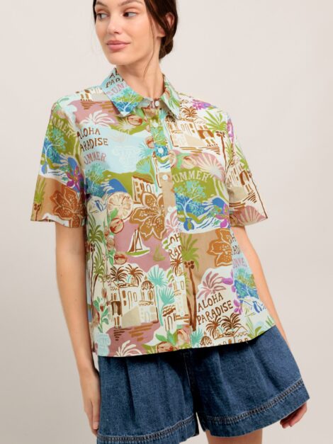SUNSHINE GETAWAY WOVEN TOP nueva (talla small)
