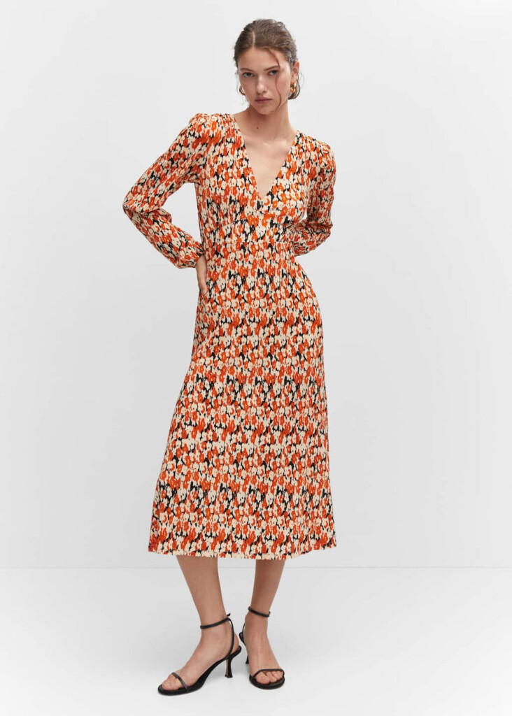 MANGO Floral Print Empire Midi Dress - (talla 2)