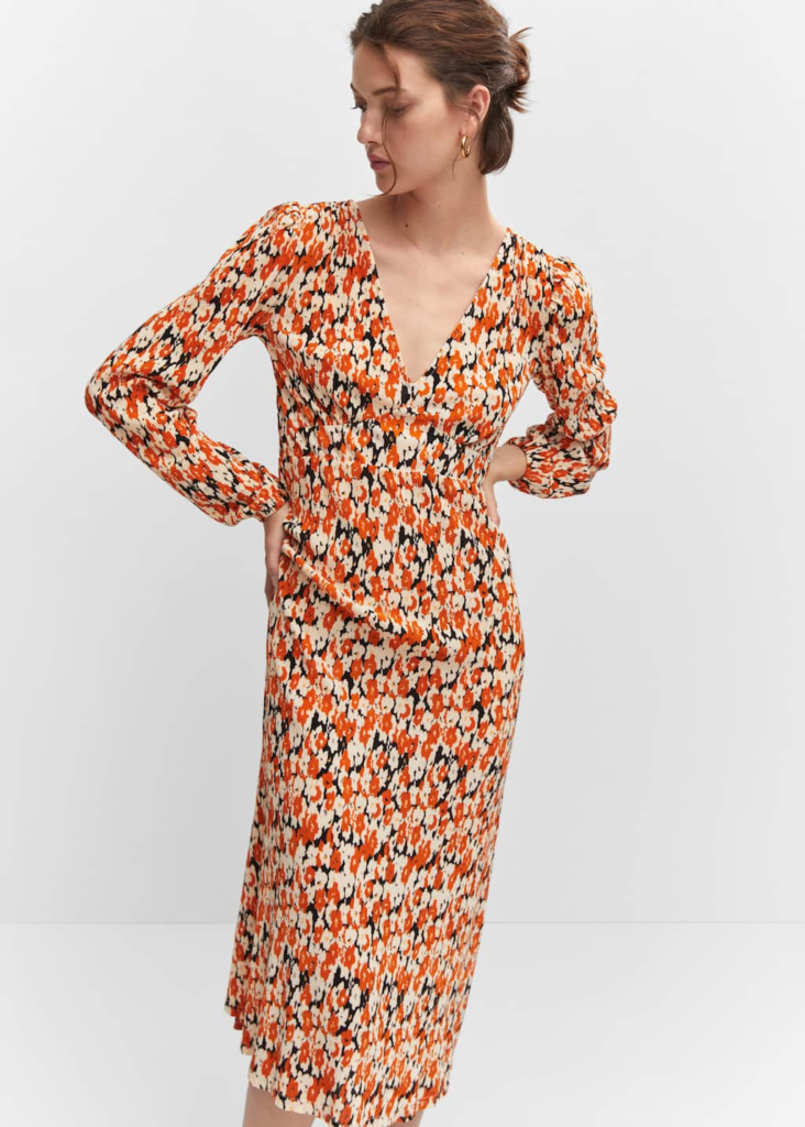 MANGO Floral Print Empire Midi Dress - (talla 2)