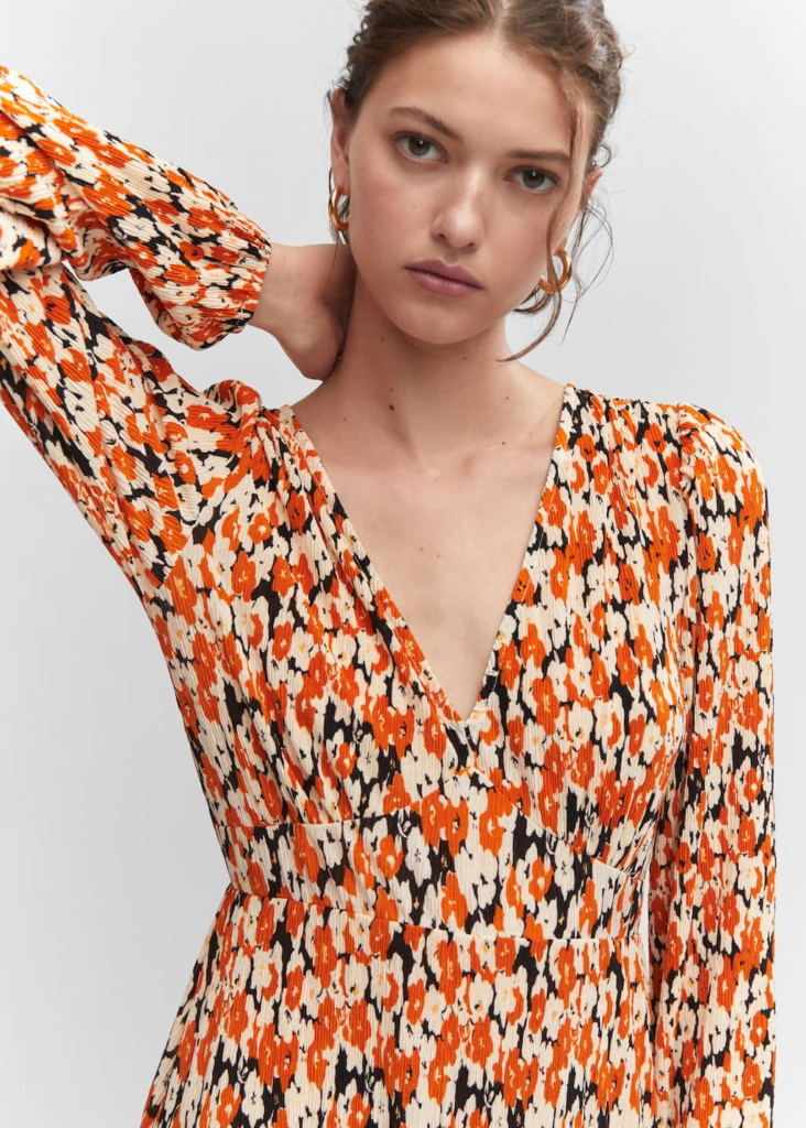MANGO Floral Print Empire Midi Dress - (talla 2)