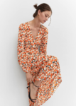 MANGO Floral Print Empire Midi Dress - (talla 2)