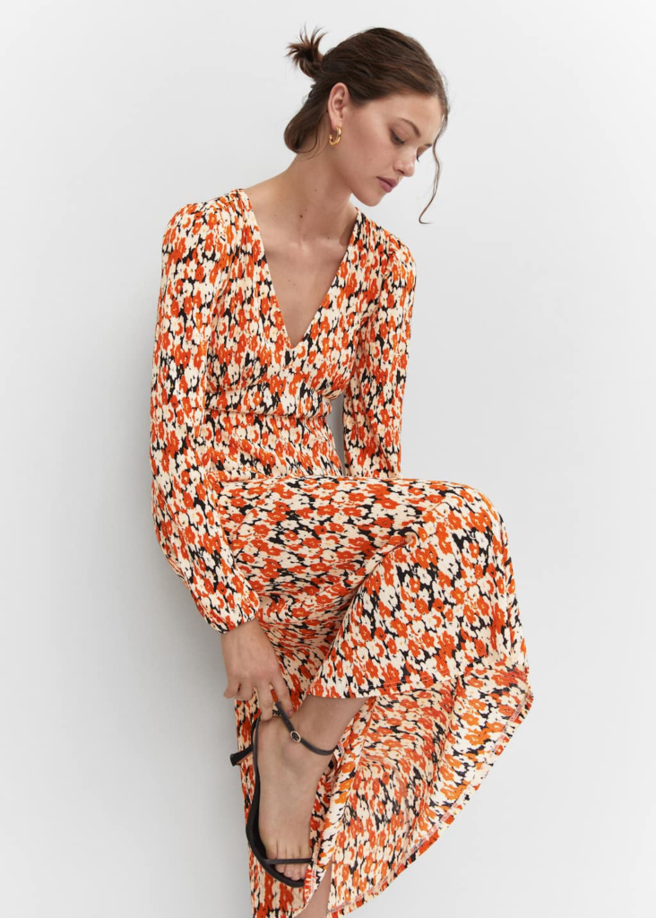 MANGO Floral Print Empire Midi Dress - (talla 2)