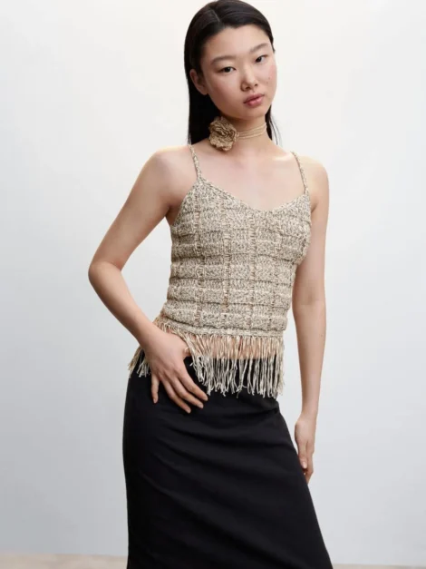 Top con flecos MANGO (talla XS)