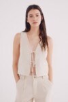 Springfield Linen Bow Vest Beige (talla L, parece S/M)