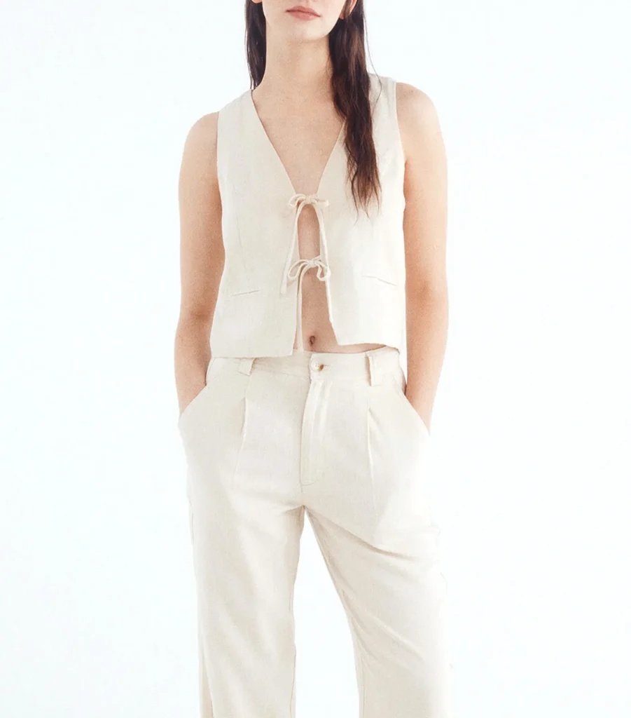 Springfield Linen Bow Vest Beige (talla L, parece S/M)