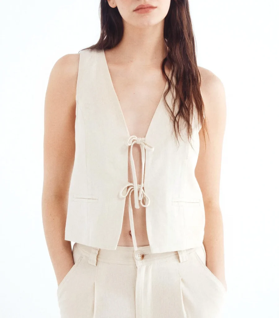 Springfield Linen Bow Vest Beige (talla L, parece S/M)