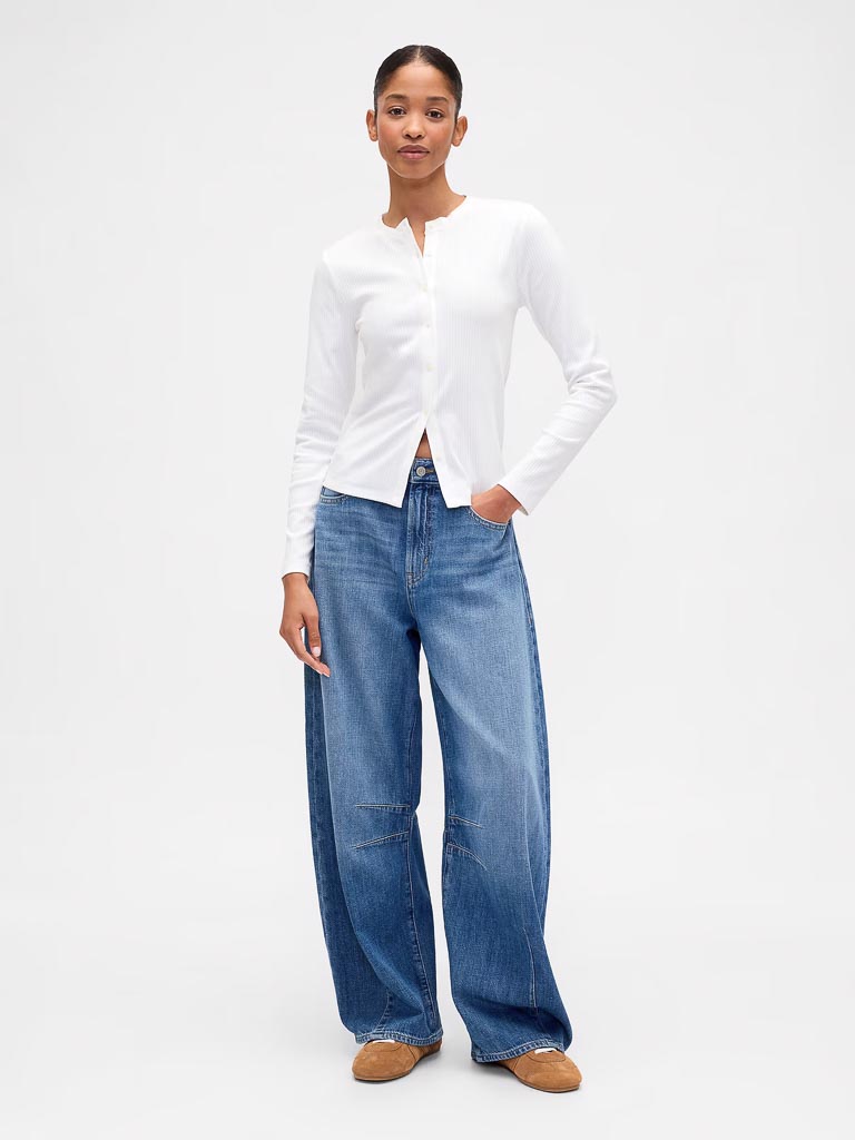 Ribbed Button-Up Top NUEVO (talla M)