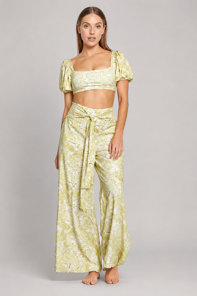 PHAX LINEN YELLOW PAISLEY COVERUP PANTS (talla small)