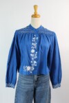 Zara Blue White Floral Embroidered Boho Blouse (talla XS)