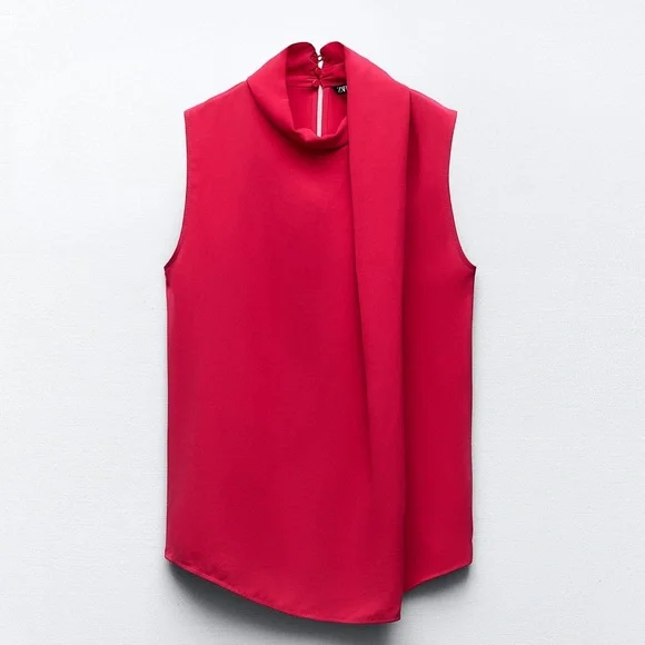 ZARA PINK SLEEVELESS PLEATED TOP (TALLA  L