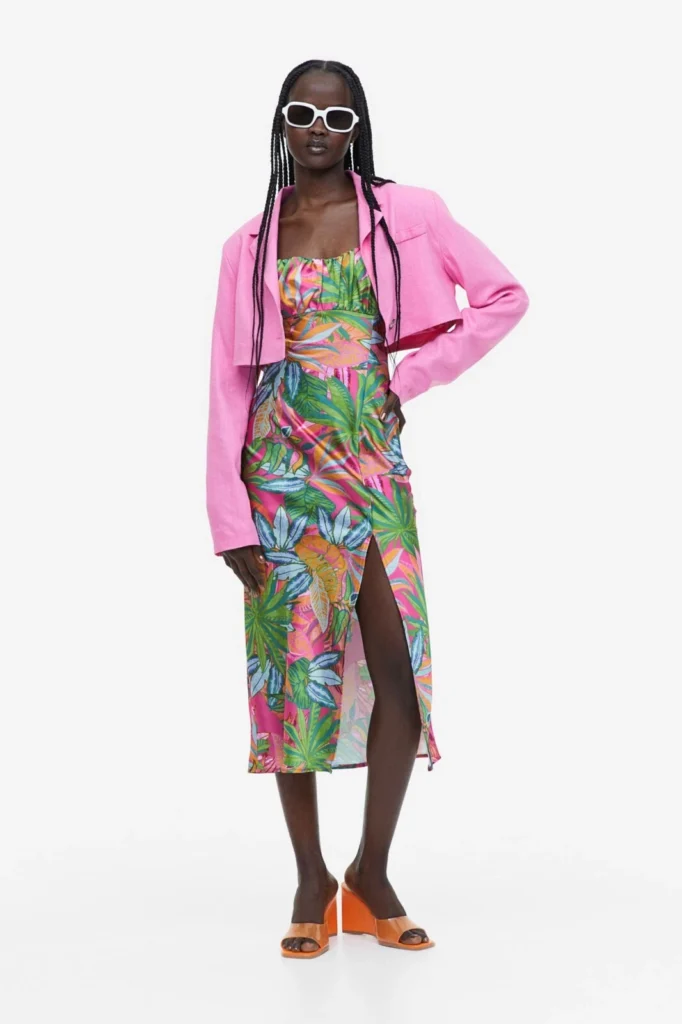 H&M patterned satin midi dress NUEVO (talla XXS)