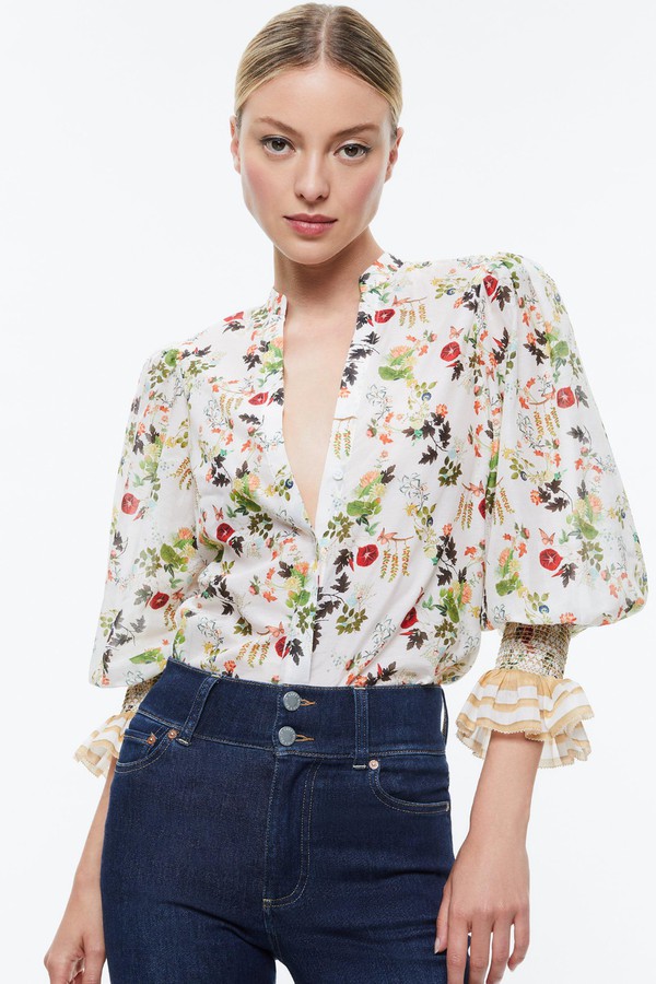 ALICE + OLIVIA  Ilan Button Front Blouse (talla small)
