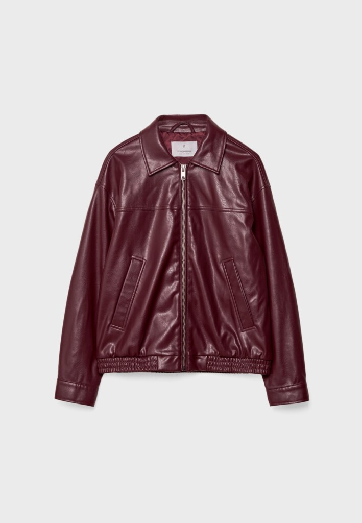 Stradivarius Chaqueta de cuero sintético - dark red (talla L) NUEVA