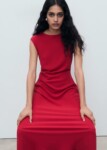 Vestido midi fruncido MANGO (talla M)