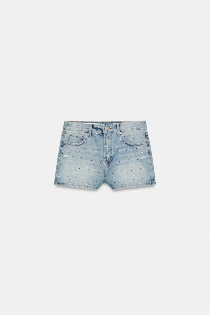 RHINESTONE DENIM SHORTS ZARA NUEVOS (talla 6)