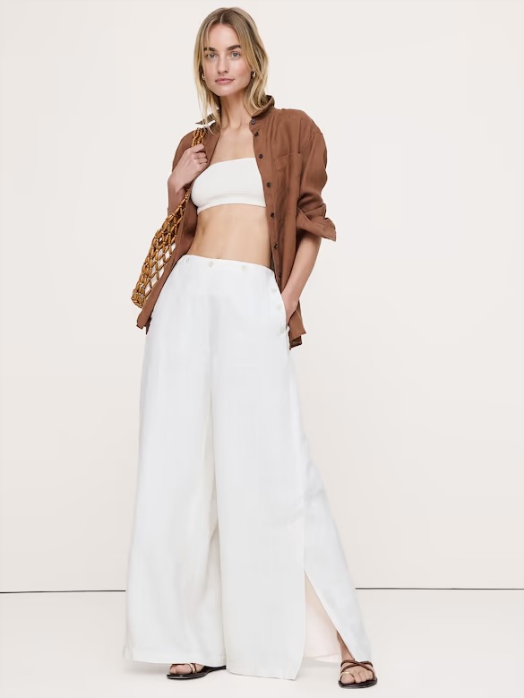 High-Rise Wide-Leg Linen Pull-On Sailor Pant NUEVO Banana Republic (talla small)