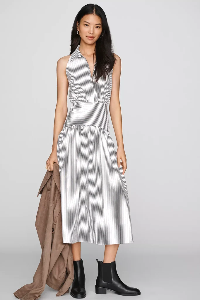 Tobie Drop-Waist Midi Shirtdress by Exquise (talla XS)