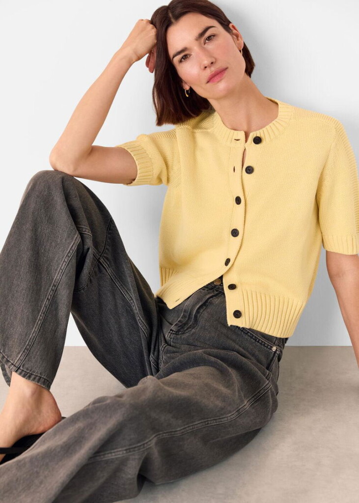 WHISTLES Short Sleeve Button Cardigan (talla small)