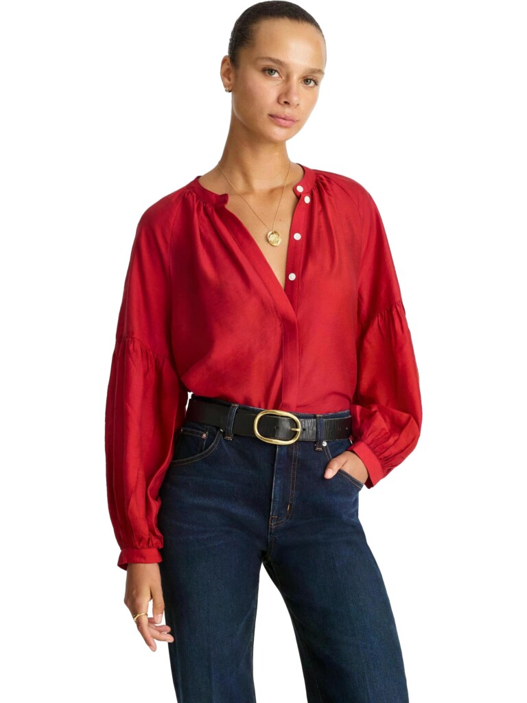 Madewell shirred balloon-sleeve top (talla XS flojita)