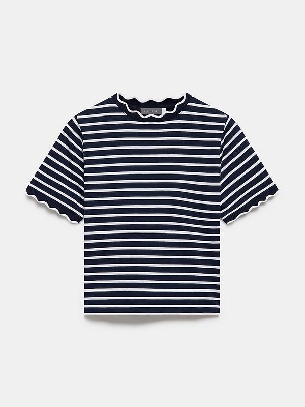 MINT VELVET  Stripe Scallop Trim T-Shirt (talla small)