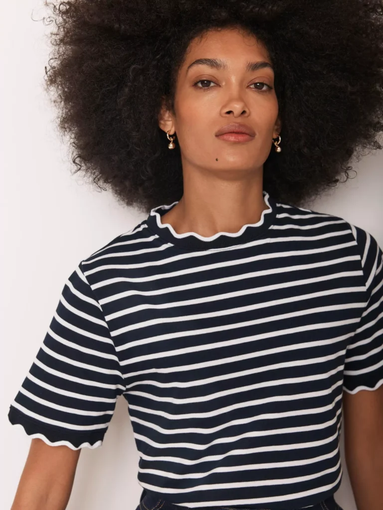 MINT VELVET  Stripe Scallop Trim T-Shirt (talla small)