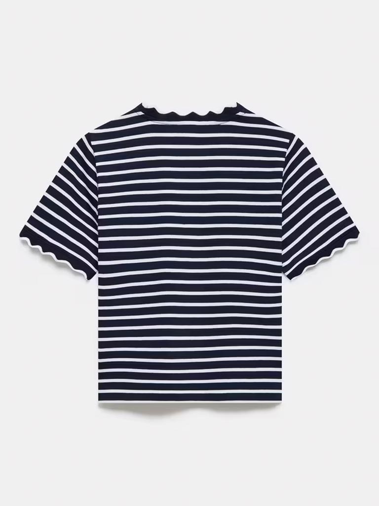 MINT VELVET  Stripe Scallop Trim T-Shirt (talla small)