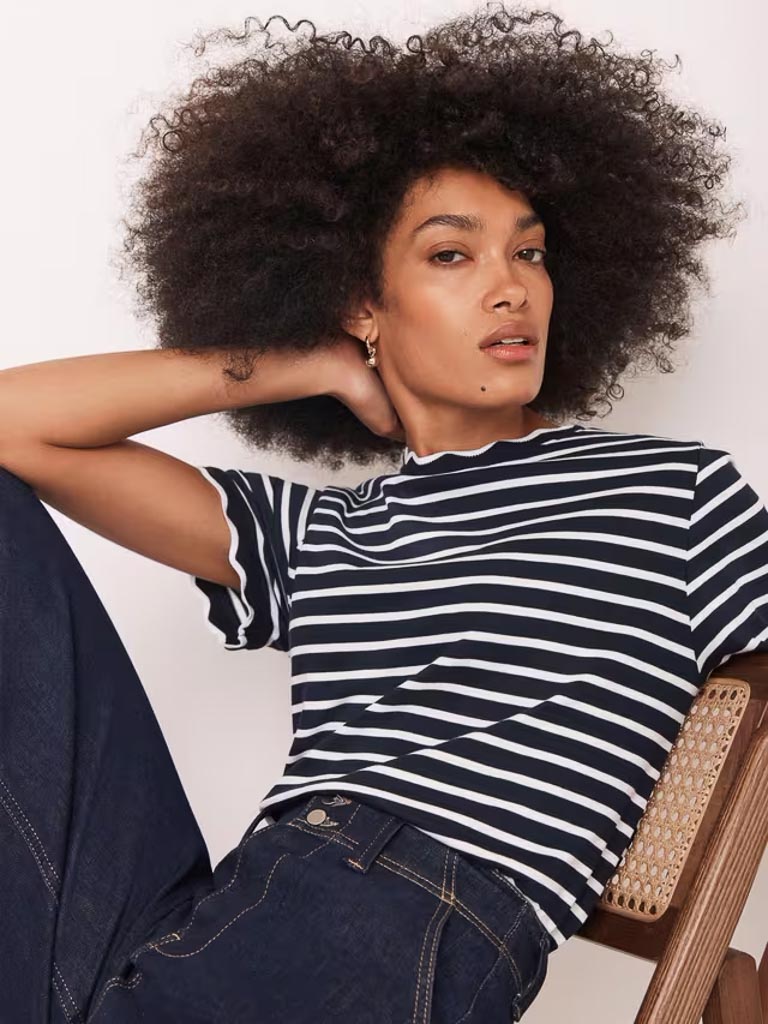 MINT VELVET  Stripe Scallop Trim T-Shirt (talla small)