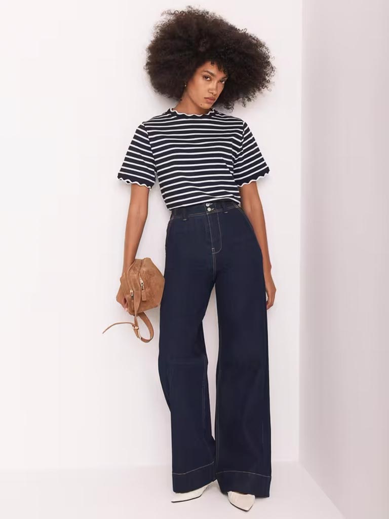 MINT VELVET  Stripe Scallop Trim T-Shirt (talla small)