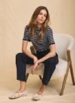 MINT VELVET  Stripe Scallop Trim T-Shirt (talla small)